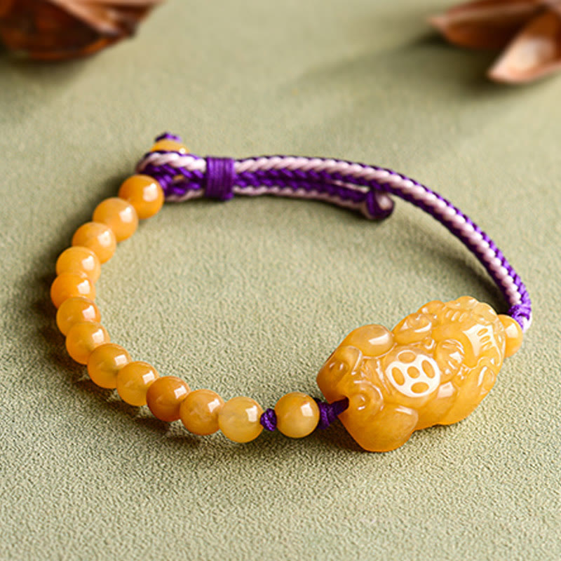 Braccialetto della ricchezza PiXiu con perle di giada di seta dorata e Buddha Stones - image 9