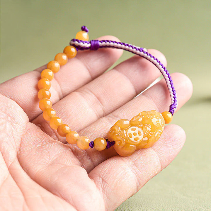 Braccialetto della ricchezza PiXiu con perle di giada di seta dorata e Buddha Stones - image 10
