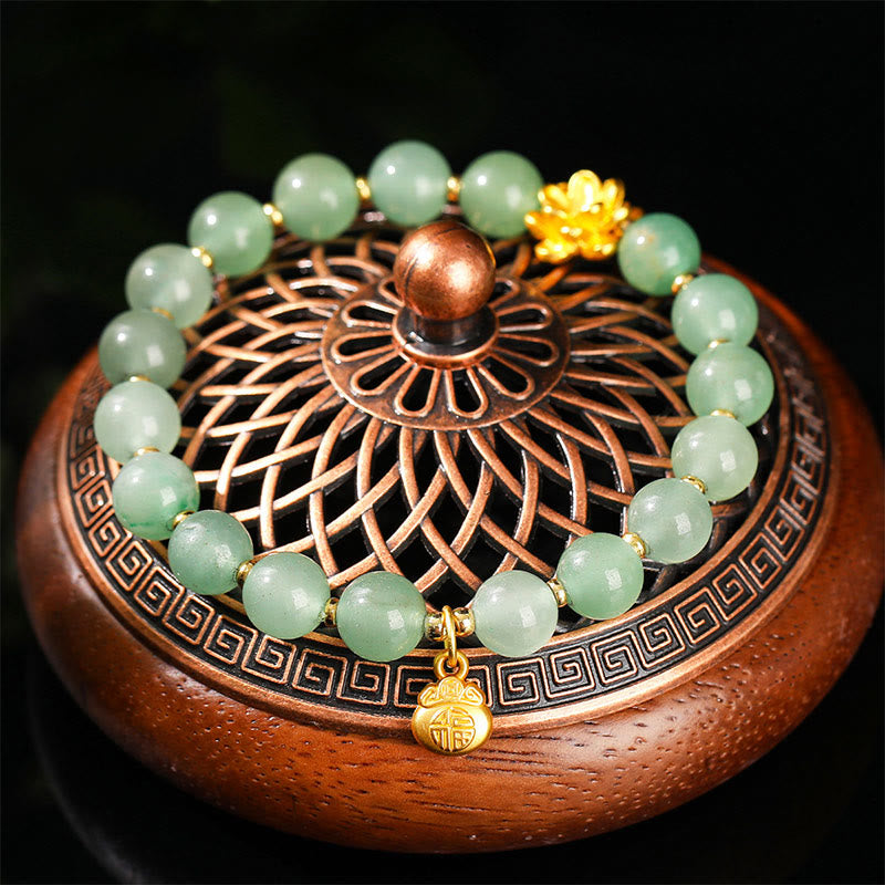 Braccialetto portafortuna con carattere Fu, giada naturale, avventurina verde e zucca Buddha Stones - image 10