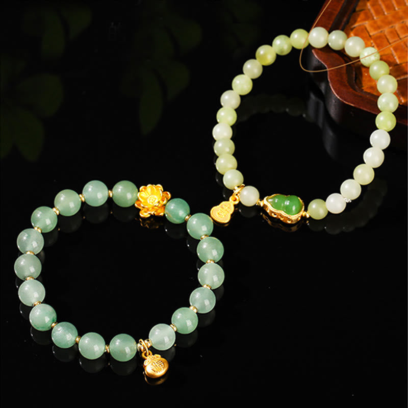 Braccialetto portafortuna con carattere Fu, giada naturale, avventurina verde e zucca Buddha Stones - image 16