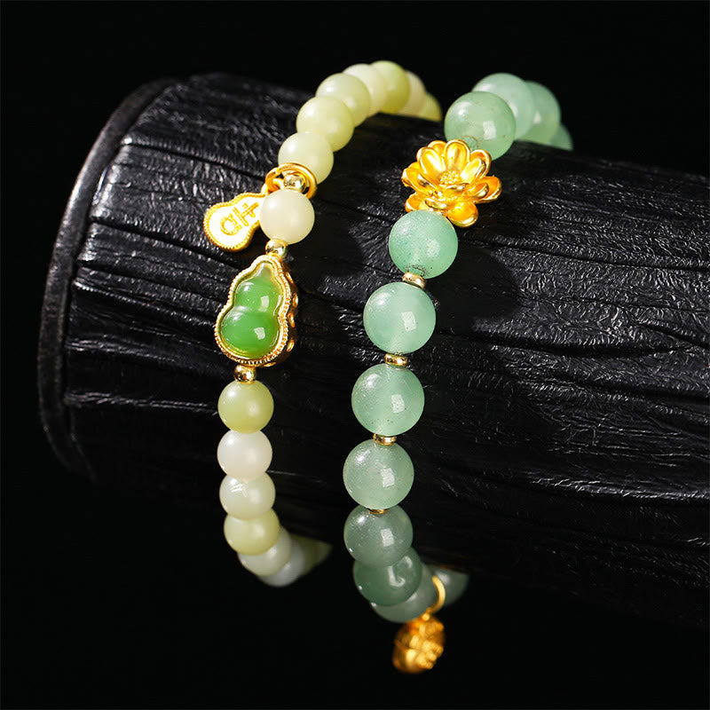 Braccialetto portafortuna con carattere Fu, giada naturale, avventurina verde e zucca Buddha Stones - image 2