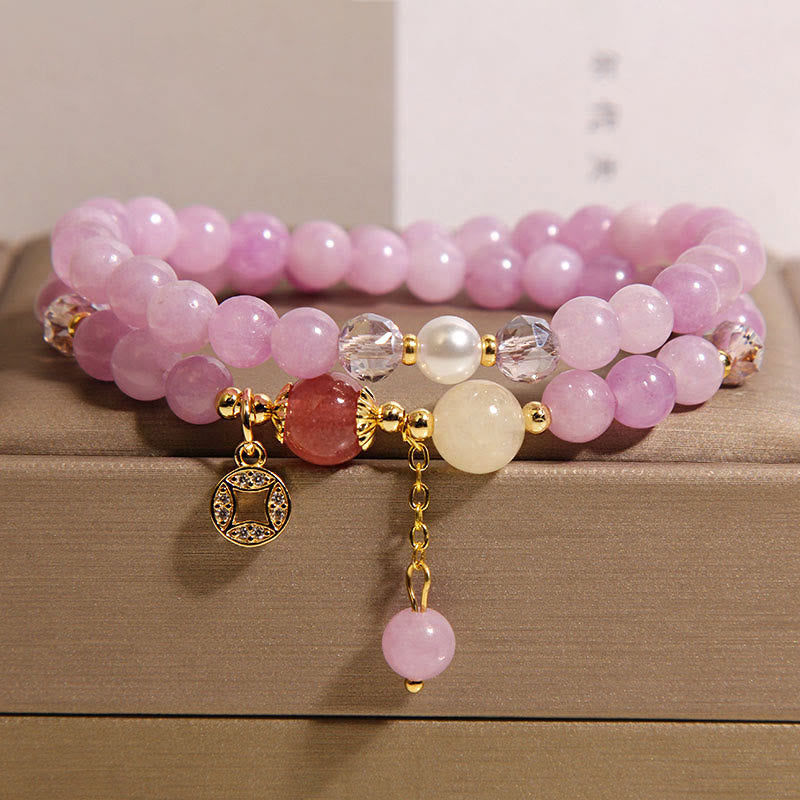 Braccialetto a doppio giro positivo Buddha Stones, tormalina, giada viola, acquamarina e moneta di rame - Giada viola (circonferenza del polso: 14-15 cm) - image 5