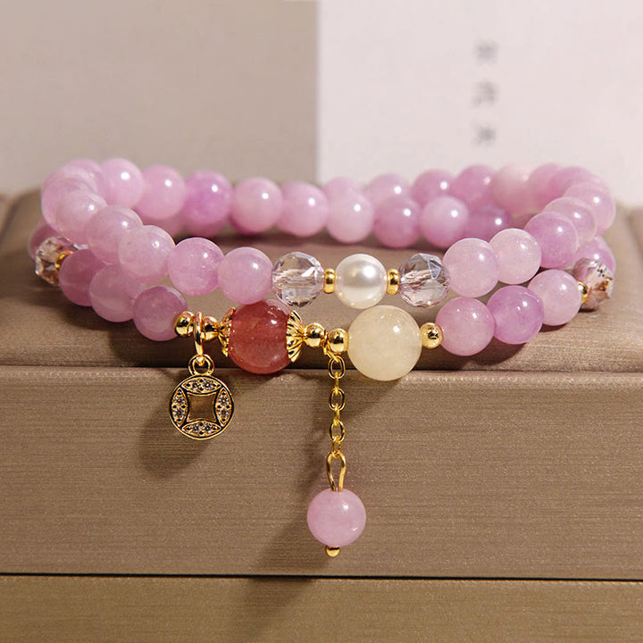 Braccialetto a doppio giro positivo Buddha Stones, tormalina, giada viola, acquamarina e moneta di rame - Giada viola (circonferenza del polso: 14-15 cm) - image 5