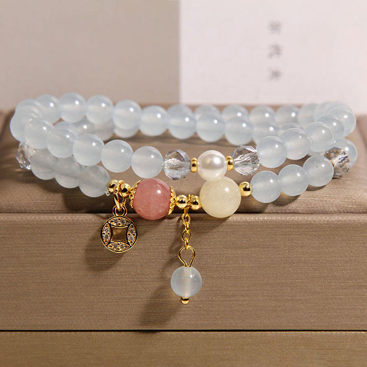 Braccialetto a doppio giro positivo Buddha Stones, tormalina, giada viola, acquamarina e moneta di rame - Acquamarina (circonferenza del polso: 14-15 cm) - image 7