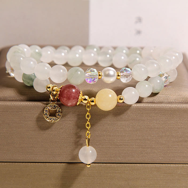 Braccialetto a doppio giro positivo Buddha Stones, tormalina, giada viola, acquamarina e moneta di rame - Giada (circonferenza del polso: 14-15 cm) - image 9