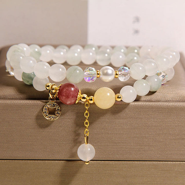 Braccialetto a doppio giro positivo Buddha Stones, tormalina, giada viola, acquamarina e moneta di rame - Giada (circonferenza del polso: 14-15 cm) - image 9