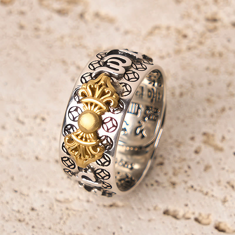 Anello di bilanciamento in argento placcato rame con Buddha Stones vintage Om Mani Padme Hum Vajra - image 4