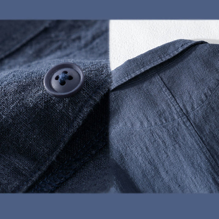 Camicia a maniche lunghe in lino e cotone con tasche, modello Buddha Stones Commute, da uomo, con bottoni semplici - image 15