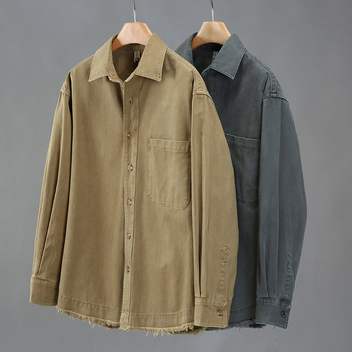 Camicia a maniche lunghe in cotone con nappe color puro e tasca da uomo Buddha Stones - image 9
