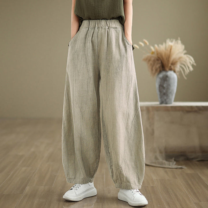 Pantaloni harem da donna in cotone e lino casual Buddha Stones con tasche - image 4
