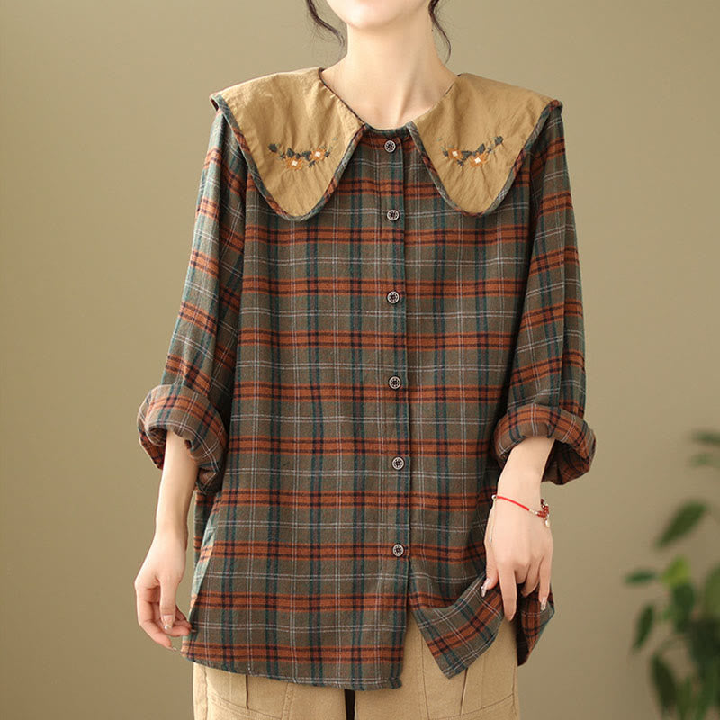 Camicia da donna in cotone con motivo scozzese ricamato con Buddha Stones - Siena - US8-10, UK/AU12-14, EU40-42 (2XL) - image 7