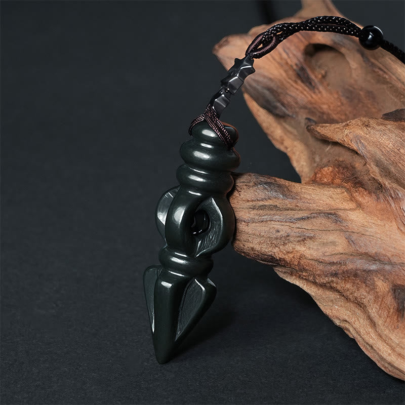 Collana con ciondolo e stella armonia Vajra Dorje, Buddha Stones tibetane, giada ciano Hetian, pestello - Vajra di giada ciano - image 1
