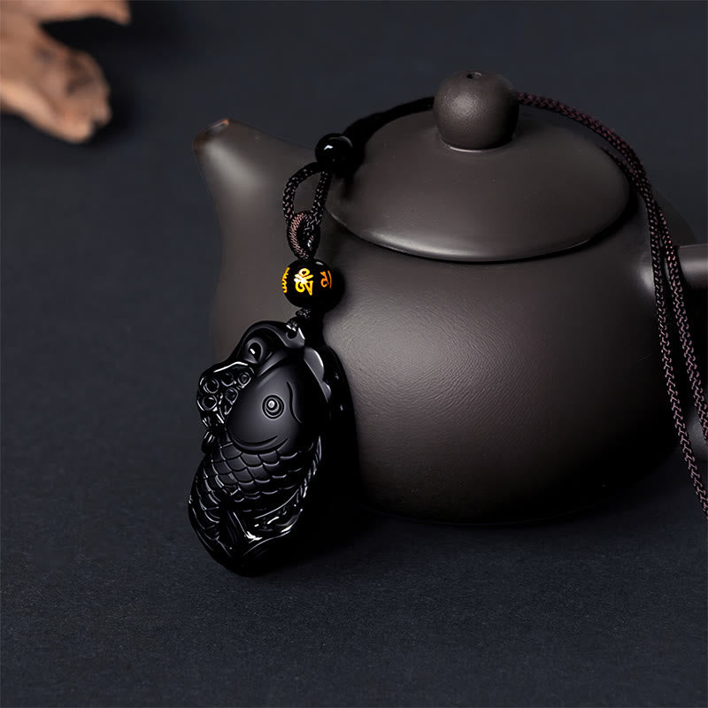 Collana con ciondolo in ossidiana nera naturale Anfiosso di Buddha Stones - image 6