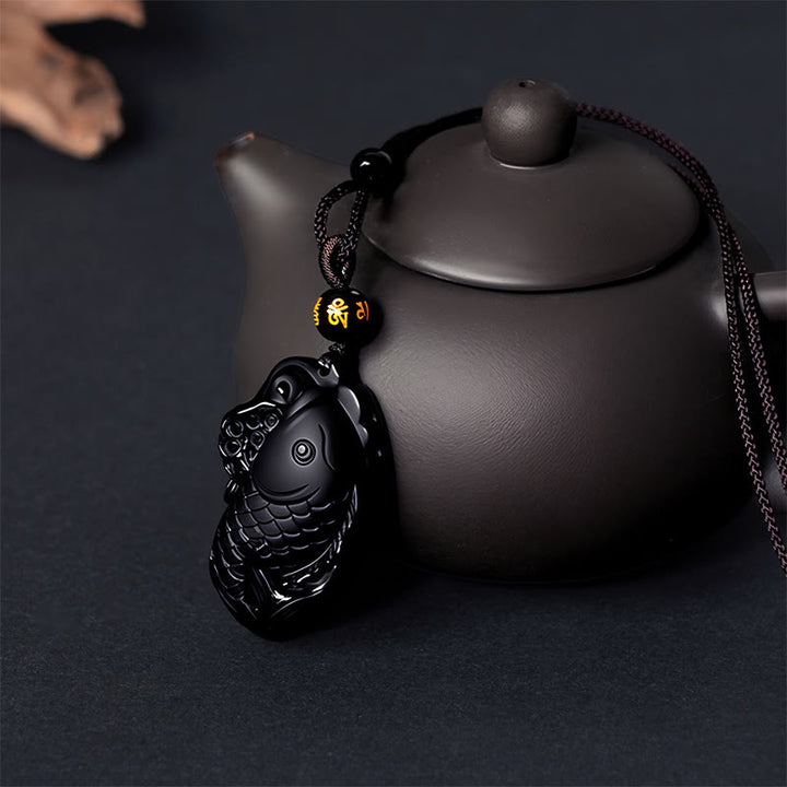 Collana con ciondolo in ossidiana nera naturale Anfiosso di Buddha Stones - image 6