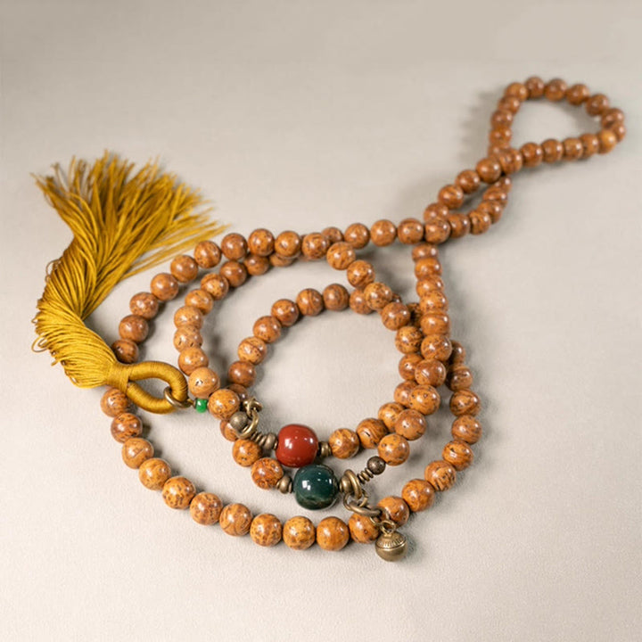 Buddha Stones 108 Mala Beads Bodhi Seed Saggezza Pace Nappa Bracciale - image 7