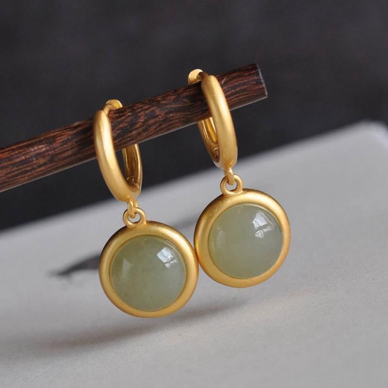 Orecchini Buddha Stones in argento sterling 925, giada bianca, agata e prosperità  - Giada (perni in argento sterling 925) - image 5