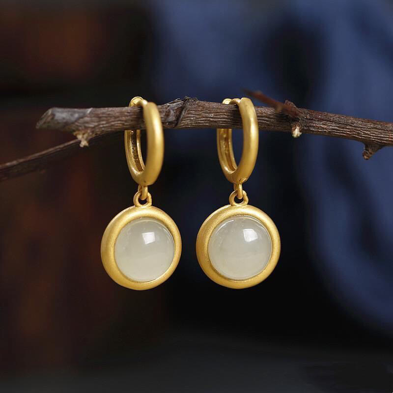 Orecchini Buddha Stones in argento sterling 925, giada bianca, agata e prosperità  - Giada bianca (perni in argento sterling 925) - image 1