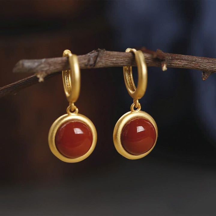 Orecchini Buddha Stones in argento sterling 925, giada bianca, agata e prosperità  - Agata rossa del sud (perni in argento sterling 925) - image 8