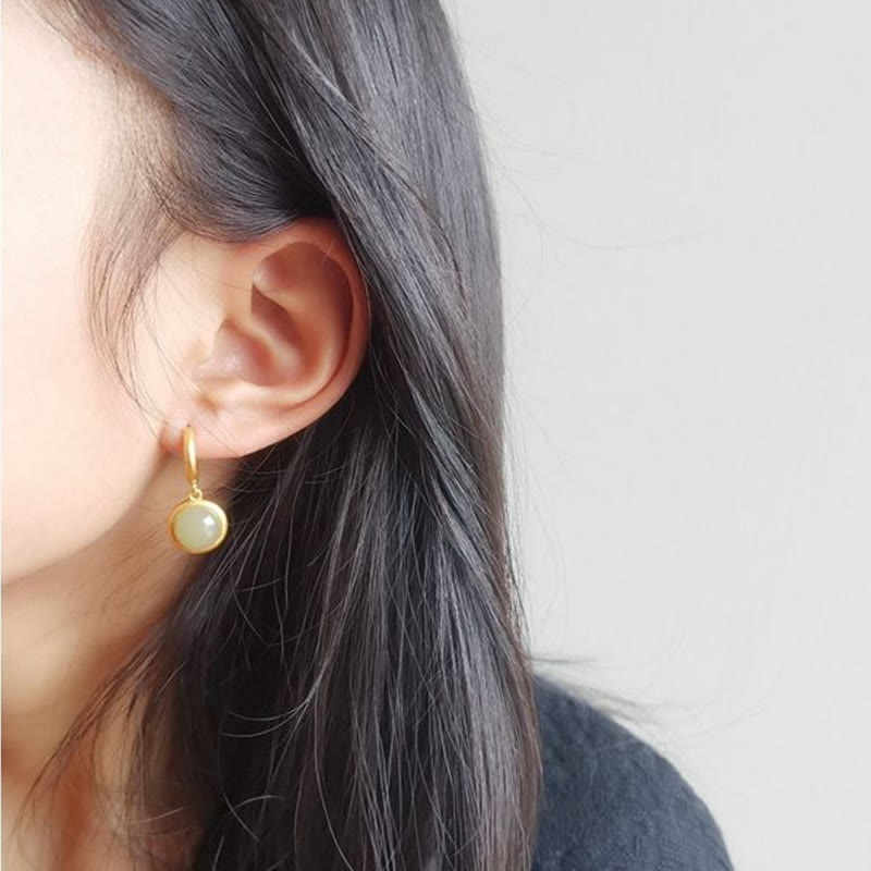 Orecchini Buddha Stones in argento sterling 925, giada bianca, agata e prosperità  - image 2