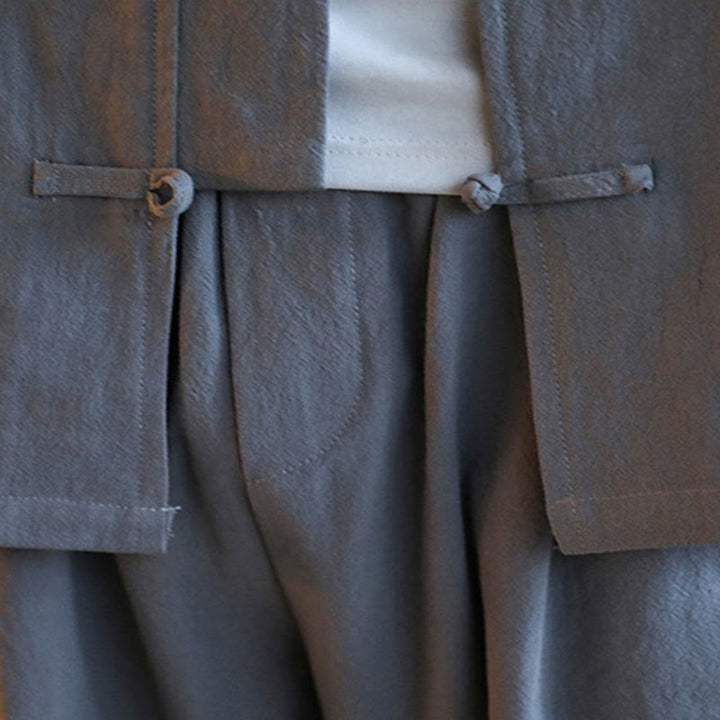 Buddha Stones 2 pezzi Zen Tang Suit da uomo Frog-Bottone Camicia a maniche lunghe Pantaloni Set con tasche - image 12