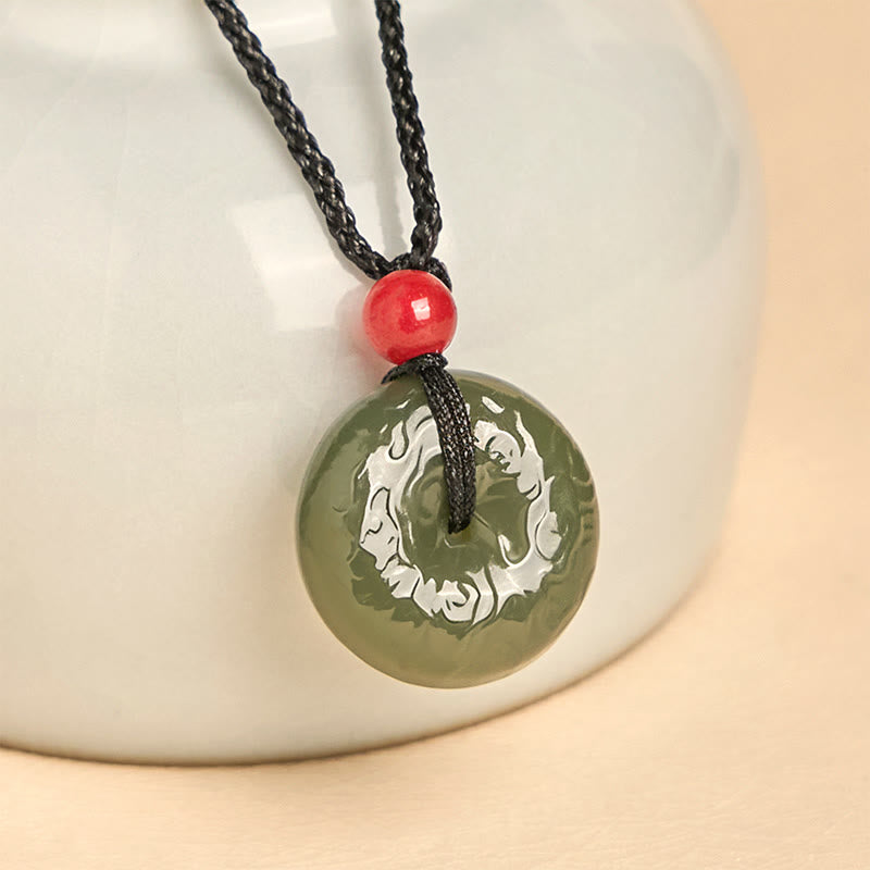 Collana con ciondolo portafortuna , Buddha Stones, fibbia della pace, nuvole di buon auspicio, giada ciano - Giada ciano - image 1