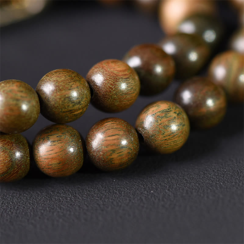 Bracciale a doppio giro in ossidiana, sandalo verde tibetano, lucentezza dorata e equilibrio della pace, Buddha Stones - image 10