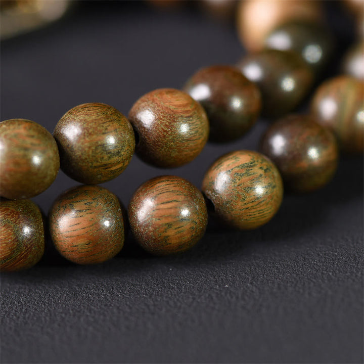 Bracciale a doppio giro in ossidiana, sandalo verde tibetano, lucentezza dorata e equilibrio della pace, Buddha Stones - image 10