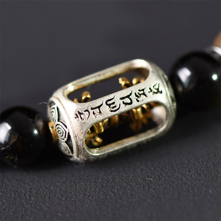 Bracciale a doppio giro in ossidiana, sandalo verde tibetano, lucentezza dorata e equilibrio della pace, Buddha Stones - image 14