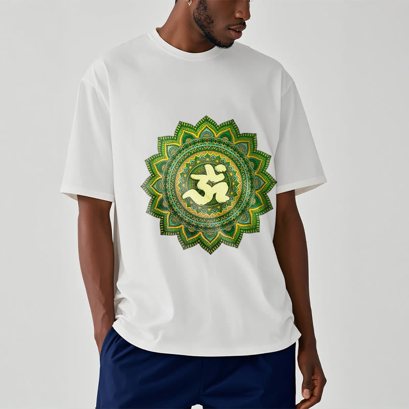 Buddha Stones Maglietta casual in cotone con motivo mandala verde e simbolo Om - image 2