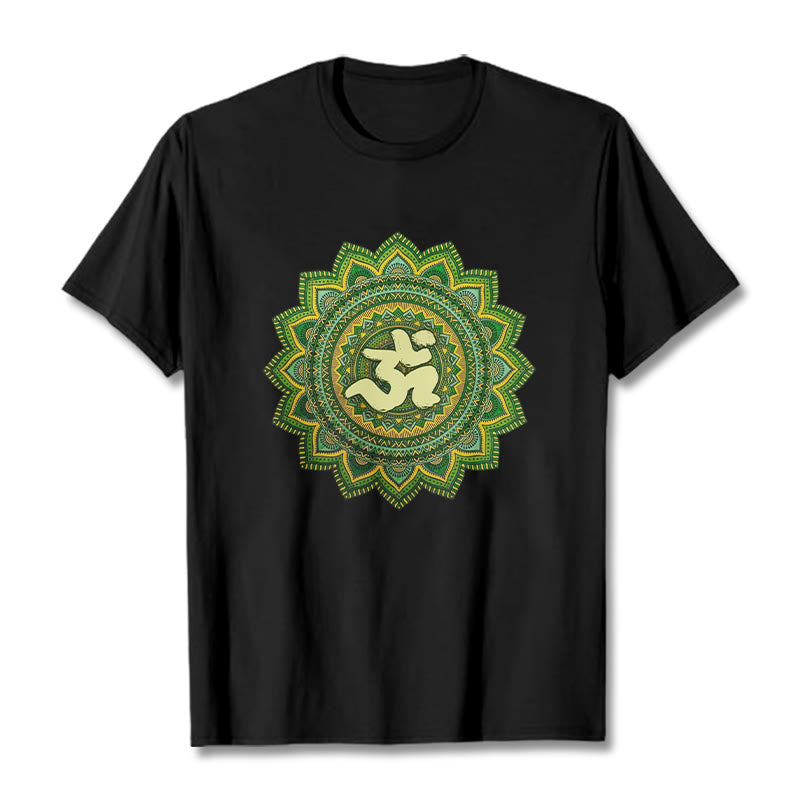 Buddha Stones Maglietta casual in cotone con motivo mandala verde e simbolo Om - Nero - 2XL - image 5