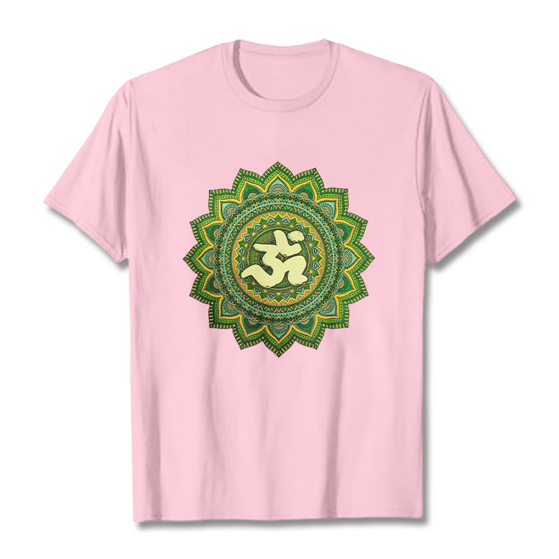 Buddha Stones Maglietta casual in cotone con motivo mandala verde e simbolo Om - Rosa chiaro - 2XL - image 13
