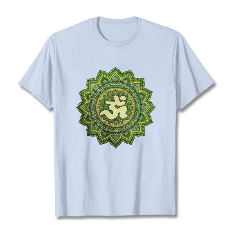 Buddha Stones Maglietta casual in cotone con motivo mandala verde e simbolo Om - Ciano chiaro - 2XL - image 19