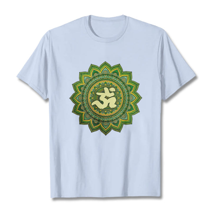 Buddha Stones Maglietta casual in cotone con motivo mandala verde e simbolo Om - Ciano chiaro - 2XL - image 19