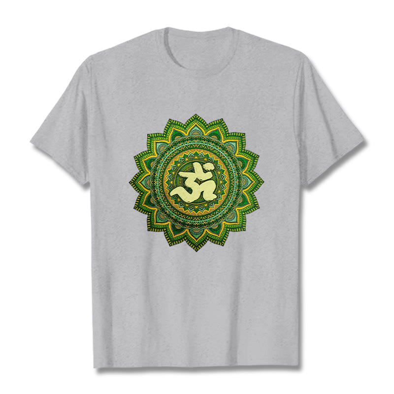 Buddha Stones Maglietta casual in cotone con motivo mandala verde e simbolo Om - Grigio chiaro - 2XL - image 20
