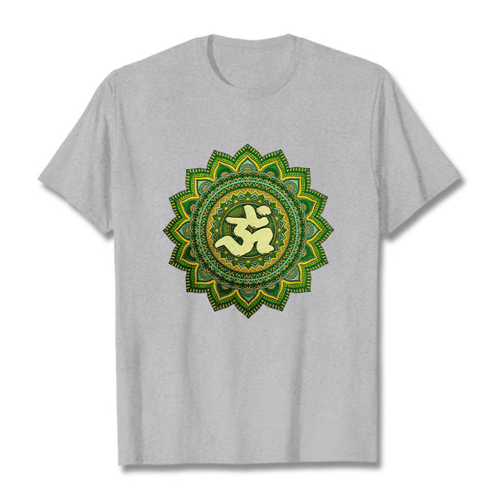 Buddha Stones Maglietta casual in cotone con motivo mandala verde e simbolo Om - Grigio chiaro - 2XL - image 20