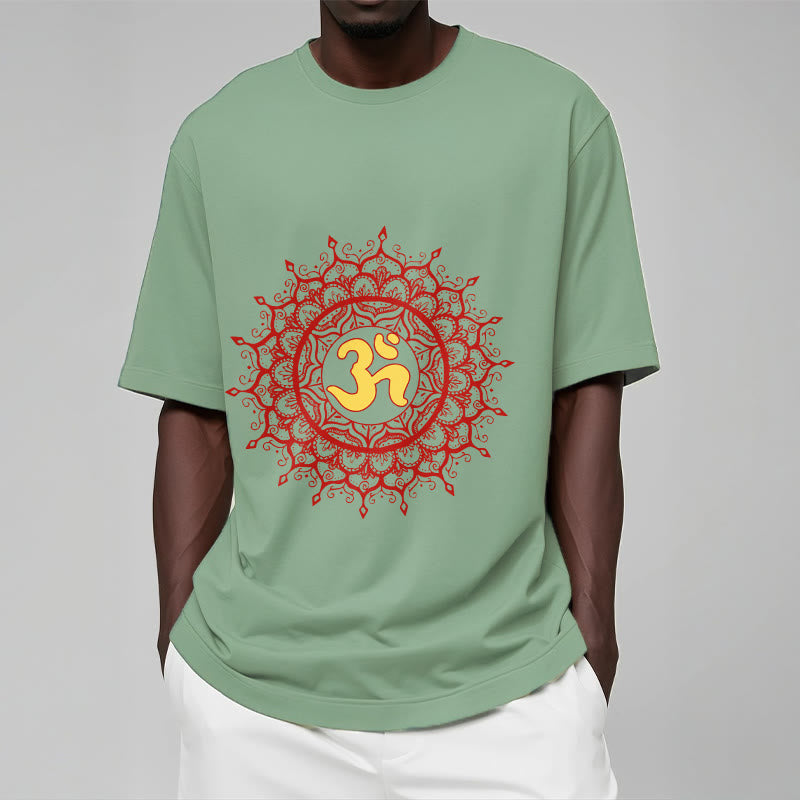 Buddha Stones Maglietta casual in cotone con motivo mandala rosso e simbolo Om - image 16