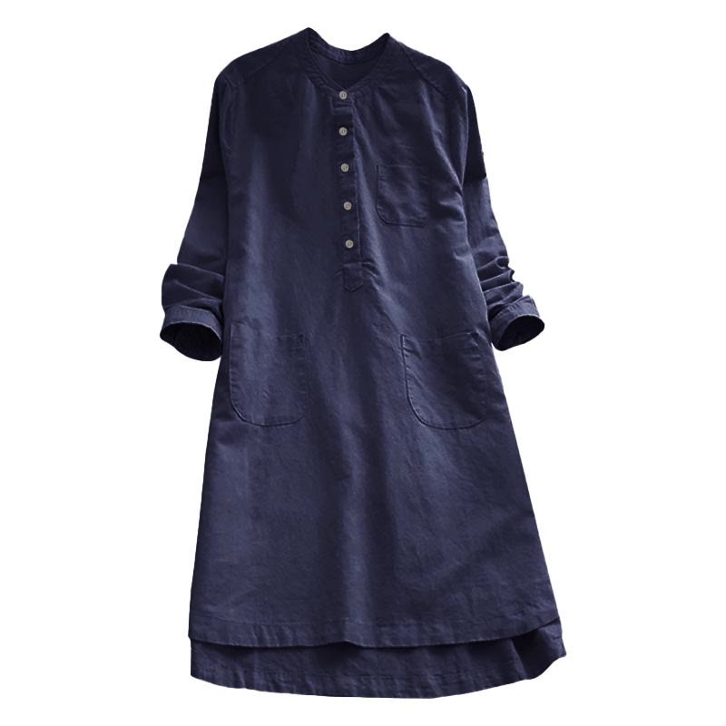 Camicia da donna a maniche lunghe con tasche e bottoni in tinta unita Buddha Stones - image 16