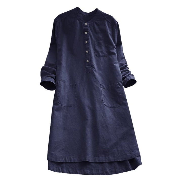 Camicia da donna a maniche lunghe con tasche e bottoni in tinta unita Buddha Stones - image 16