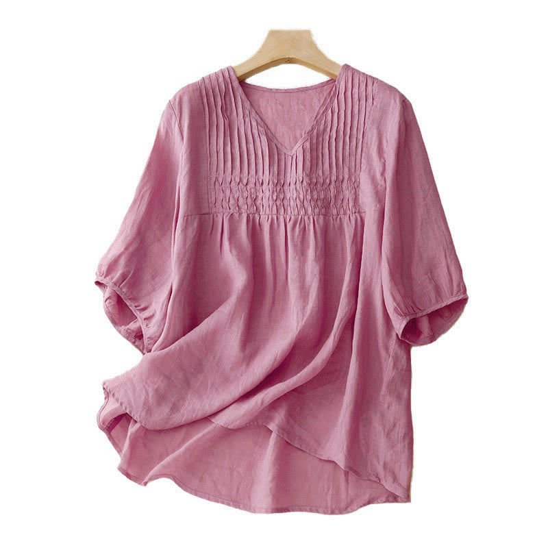 Camicia da donna in cotone a maniche corte, casual, ampia e semplice, con scollo a V e motivo Buddha Stones - image 20