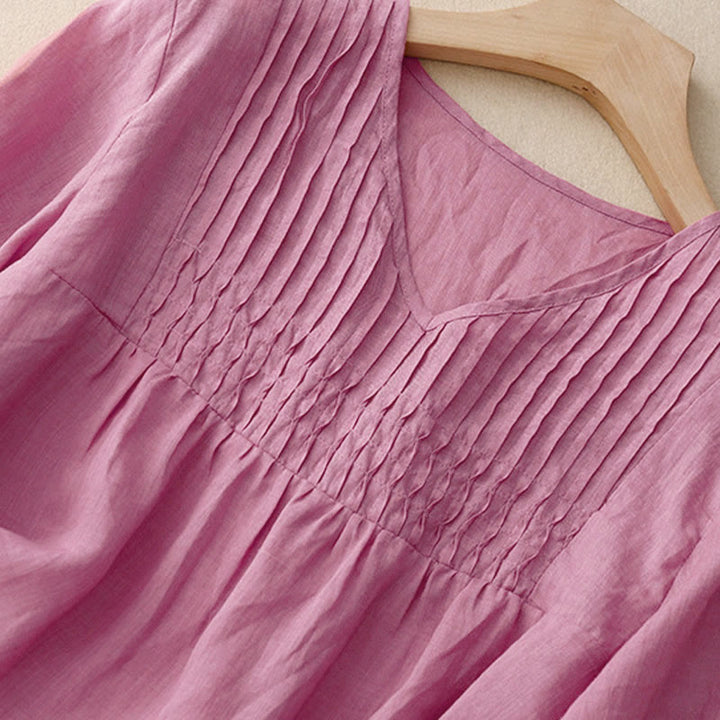 Camicia da donna in cotone a maniche corte, casual, ampia e semplice, con scollo a V e motivo Buddha Stones - image 19