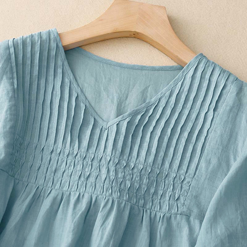 Camicia da donna in cotone a maniche corte, casual, ampia e semplice, con scollo a V e motivo Buddha Stones - image 27