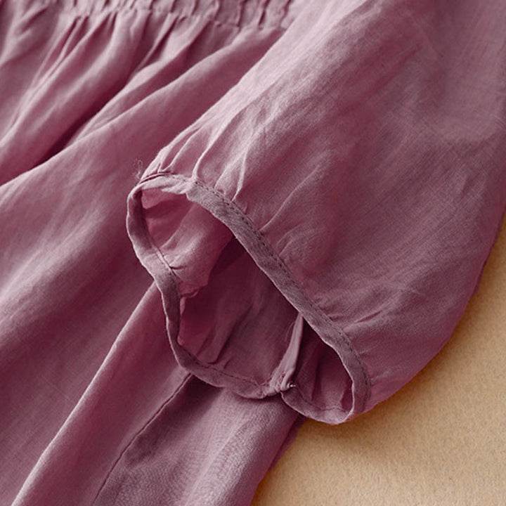 Camicia da donna in cotone a maniche corte, casual, ampia e semplice, con scollo a V e motivo Buddha Stones - image 6