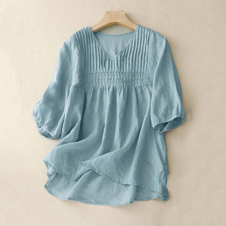 Camicia da donna in cotone a maniche corte, casual, ampia e semplice, con scollo a V e motivo Buddha Stones - Turchese pallido - US12, UK/AU16, EU44 (2XL) - image 25