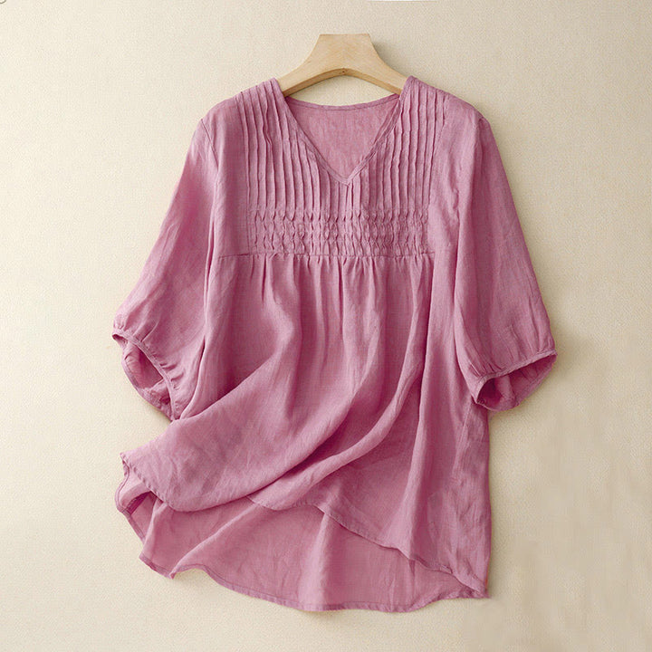 Camicia da donna in cotone a maniche corte, casual, ampia e semplice, con scollo a V e motivo Buddha Stones - RossoViolaPale - US12, UK/AU16, EU44 (2XL) - image 18