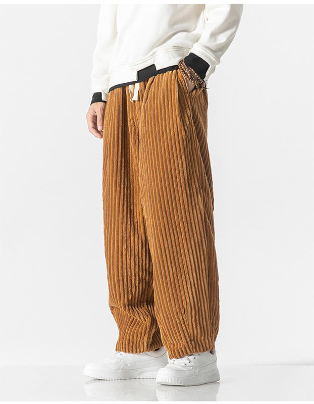 Pantaloni harem da uomo in velluto a coste con coulisse e tasche, stile retrò invernale, modello Buddha Stones - image 11