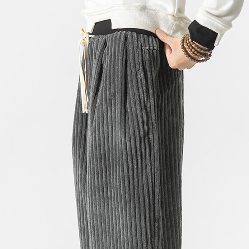 Pantaloni harem da uomo in velluto a coste con coulisse e tasche, stile retrò invernale, modello Buddha Stones - image 8