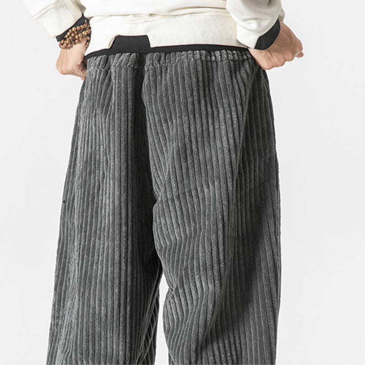 Pantaloni harem da uomo in velluto a coste con coulisse e tasche, stile retrò invernale, modello Buddha Stones - image 7