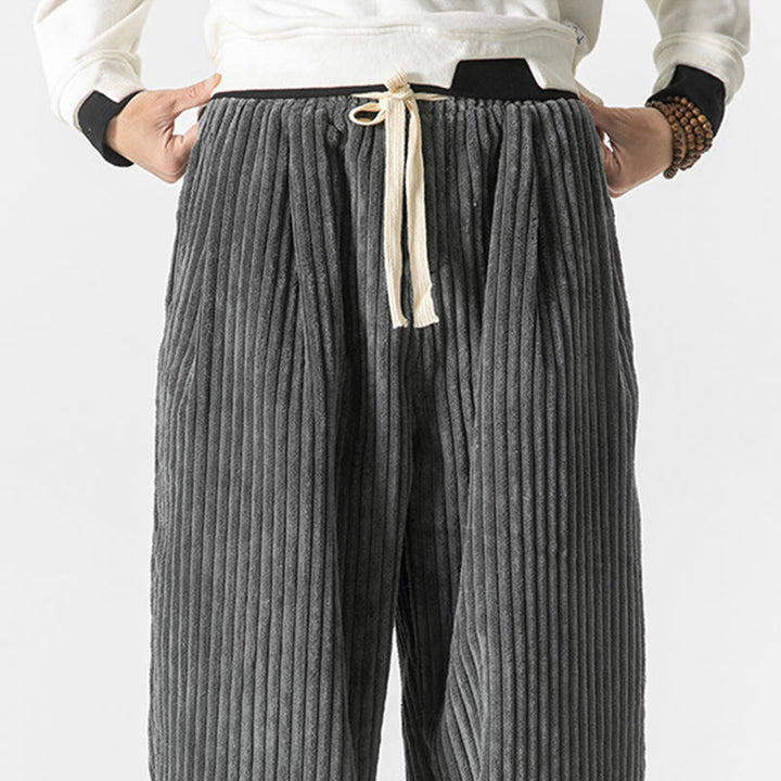 Pantaloni harem da uomo in velluto a coste con coulisse e tasche, stile retrò invernale, modello Buddha Stones - image 6