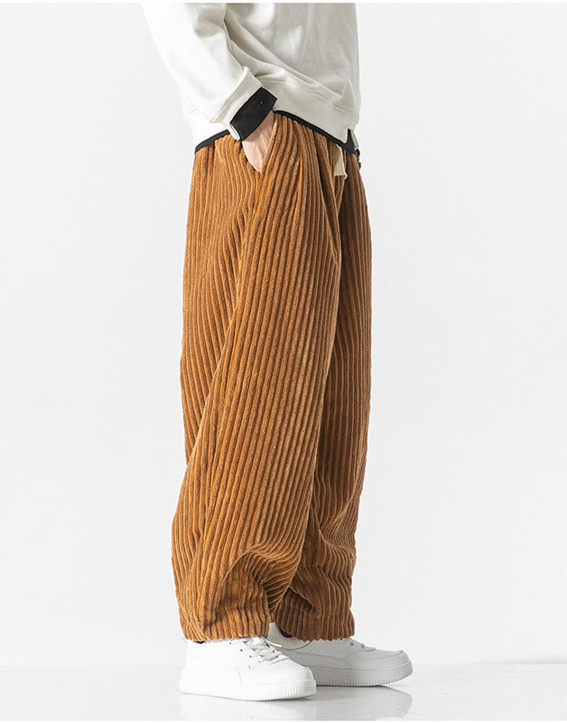 Pantaloni harem da uomo in velluto a coste con coulisse e tasche, stile retrò invernale, modello Buddha Stones - image 12