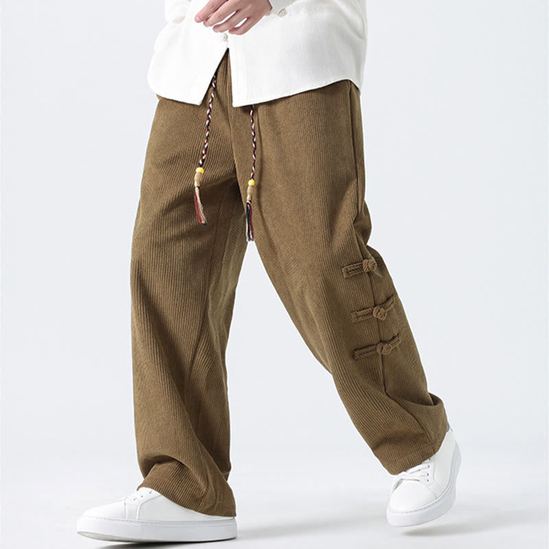 Pantaloni da uomo in velluto a coste con coulisse, tasche e design a rana cinese semplice Buddha Stones - image 2